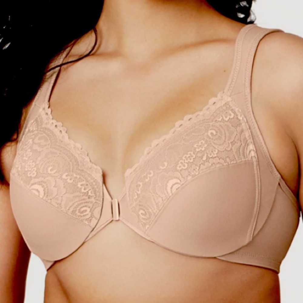 GLAMORISE WonderWire front closure bra in cafe size 48DD tan
